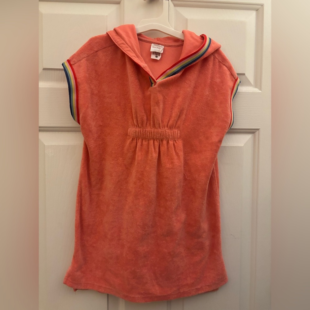 Hanna Andersson Coral Terry Hoodie with Rainbow Trim
